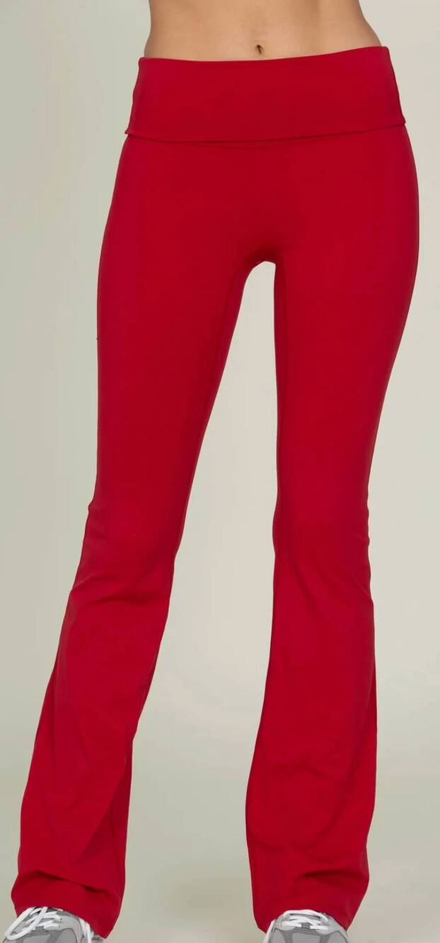 NEW GOLD HINGE essential foldover flare pant in ruby